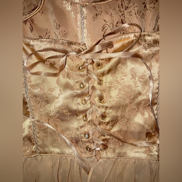 Vintage Victoria’s Secret Lace-up Corset Silky Satin Gold Gown - Picture 10 of 13